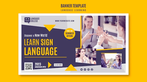 Flat Design Learning Language Banner Template – Free PSD Download