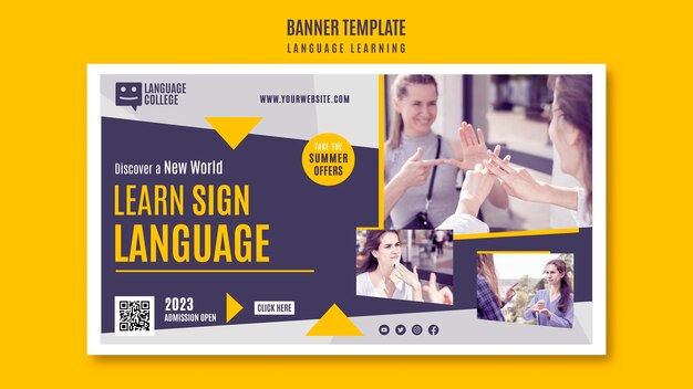 Flat design learning language banner template