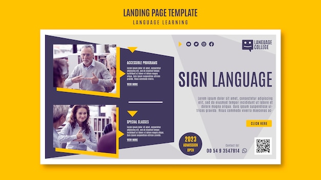 Free PSD flat design learning language landing page template