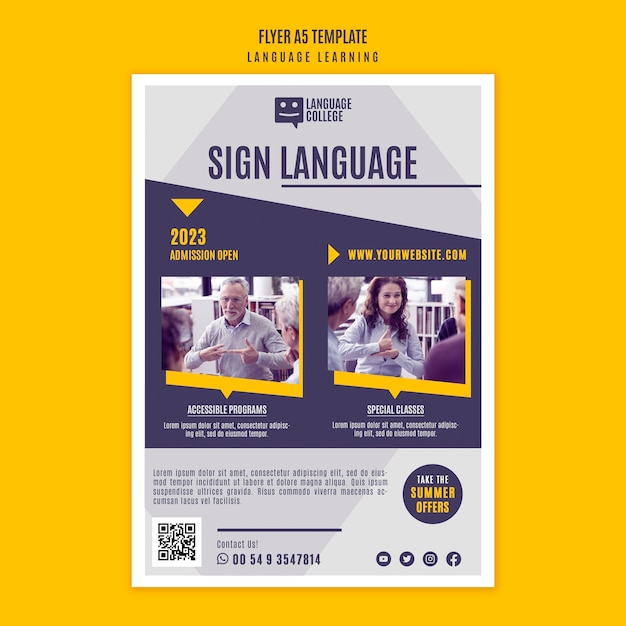 Flat design learning language poster template