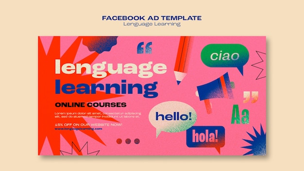 Free PSD flat design learning language template