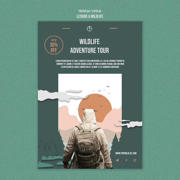 Free PSD flat design leisure and wildlife template design