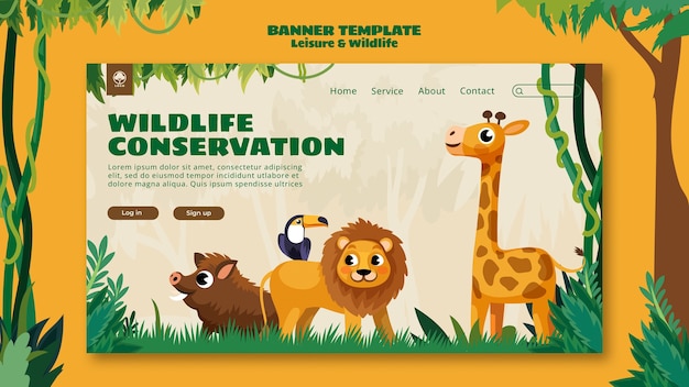 Free PSD flat design leisure and wildlife template design