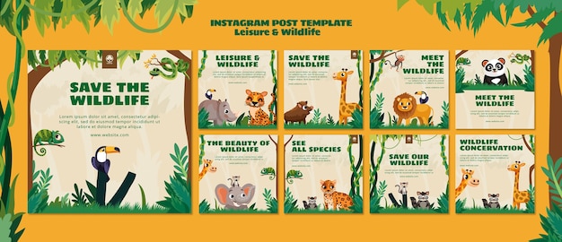 Free PSD flat design leisure and wildlife template design