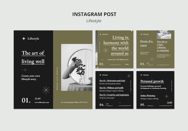 Free PSD flat design lifestyle instagram posts