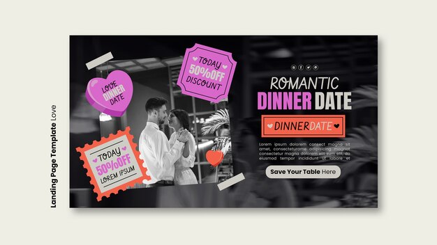 Free PSD flat design love celebration landing page