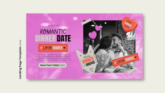 Free PSD flat design love celebration landing page