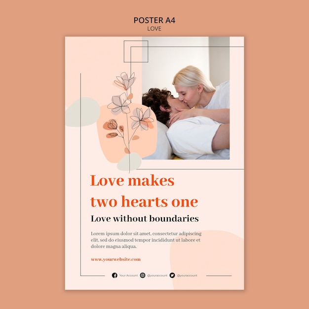 PSD gratuito modello di amore design piatto