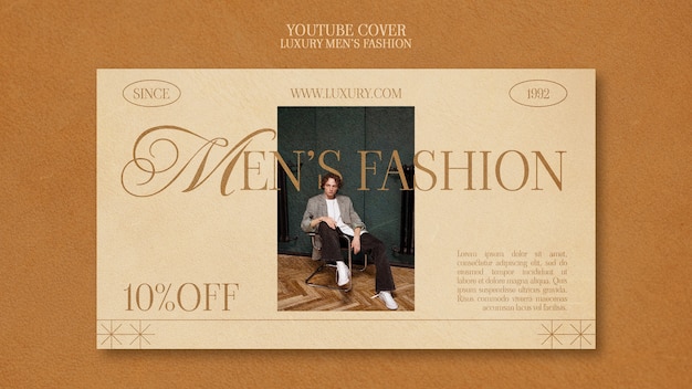 Бесплатный PSD Плоский дизайн роскошной мужской модной обложки на youtube