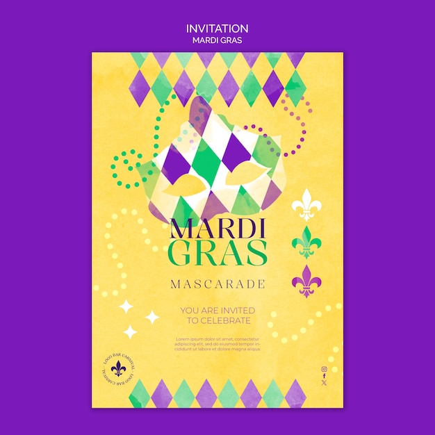 Flat design mardi gras invitation template