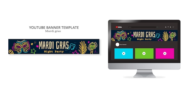 Flat design mardi gras youtube banner