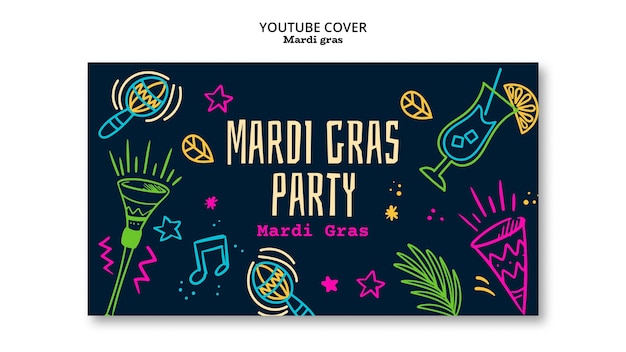 Бесплатный PSD Плоский дизайн mardi gras youtube обложка