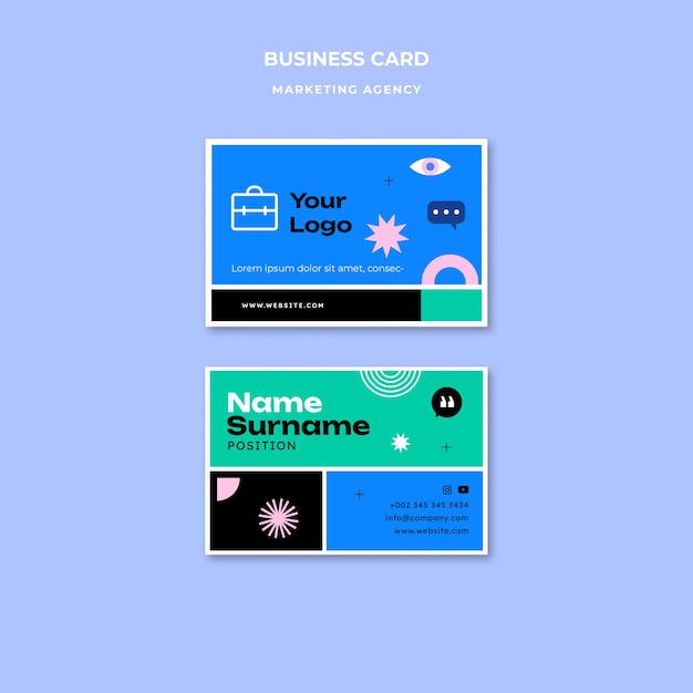 Flat Design Marketing Agency Business Card Free PSD Template