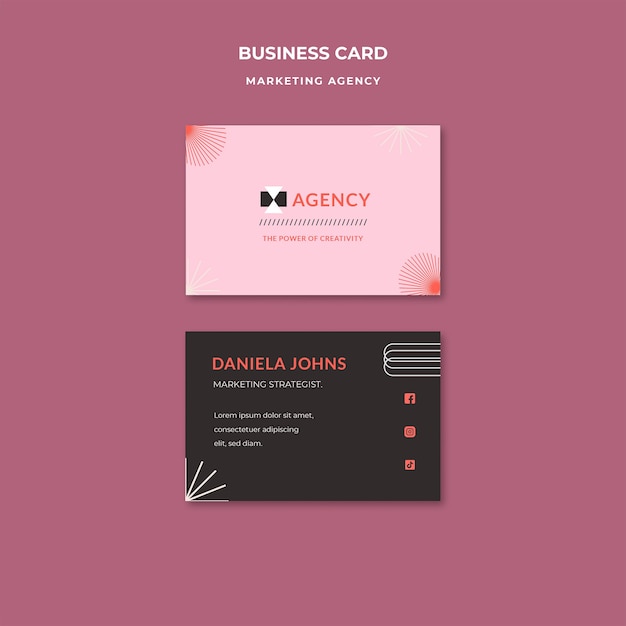 Бесплатный PSD Визитная карточка маркетингового агентства с плоским дизайном