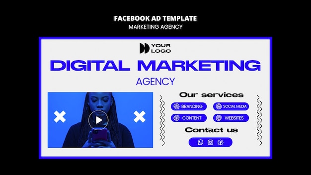 PSD gratuito modello facebook per agenzia di marketing di design piatto