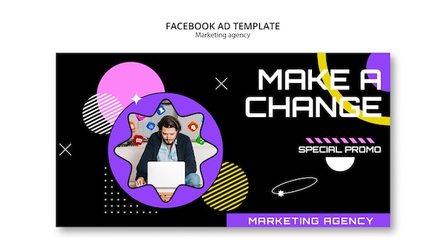 Flat design marketing agency facebook template