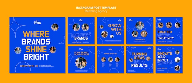 Бесплатный PSD Плоский дизайн маркетингового агентства посты в instagram