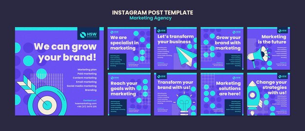 flat design marketing agency  instagram posts