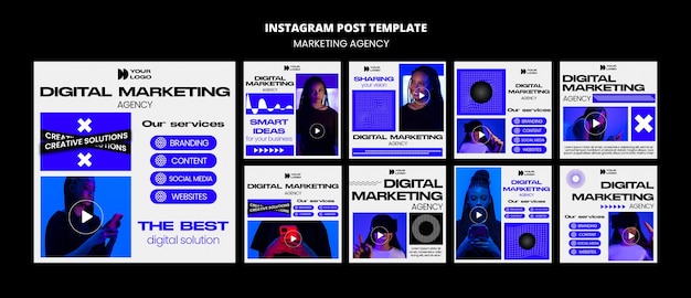 Free PSD flat design marketing agency  instagram posts