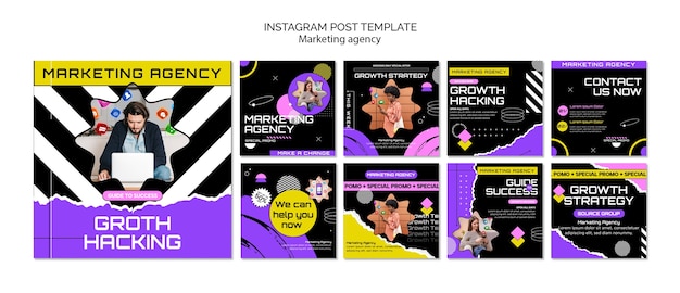 Плоский дизайн маркетингового агентства посты в instagram