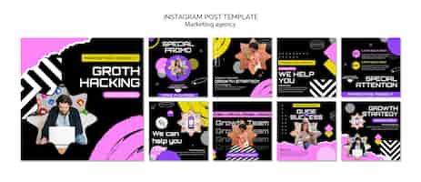 Free PSD flat design marketing agency  instagram posts