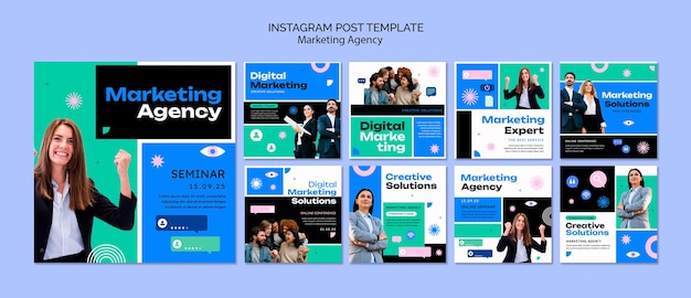 PSD gratuito post di instagram dell'agenzia di marketing di design piatto