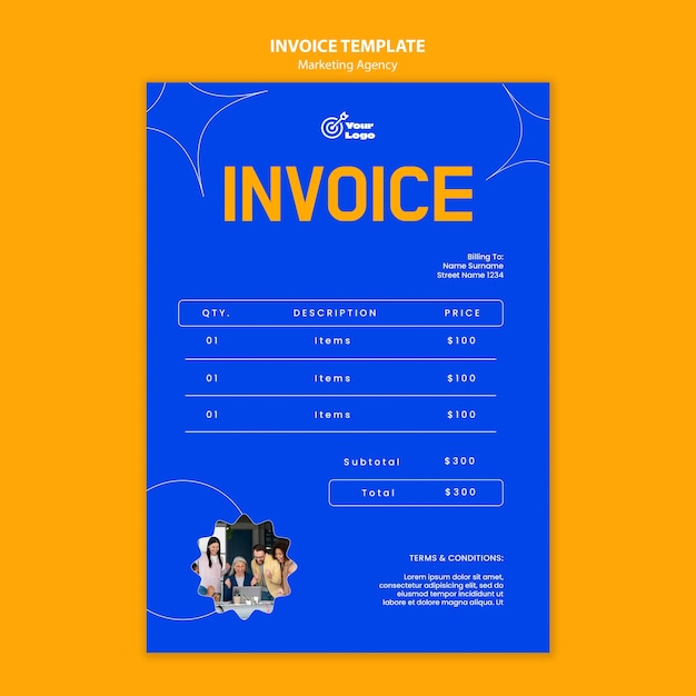 Flat design marketing agency invoice template