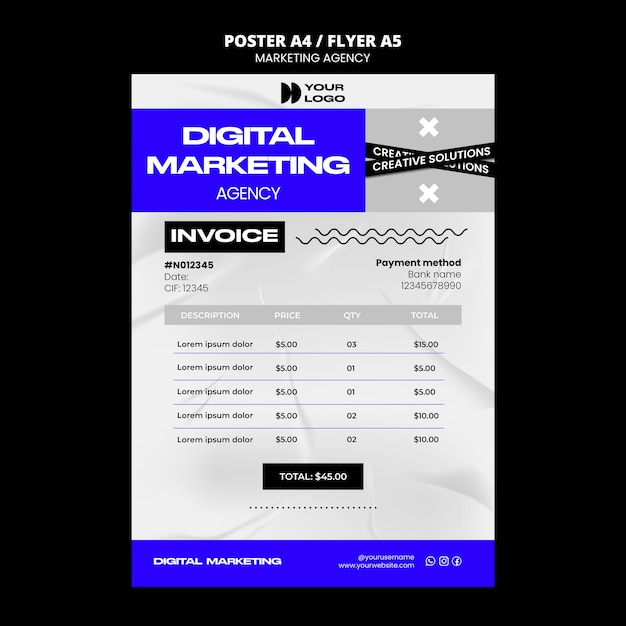 Flat design marketing agency invoice template