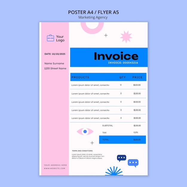 Free PSD flat design marketing agency invoice template