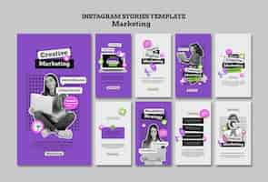 PSD gratuito flat design marketing instagram stories