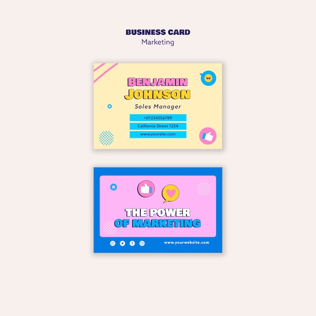 Бесплатный PSD Шаблон визитной карточки маркетинговой стратегии в плоском дизайне