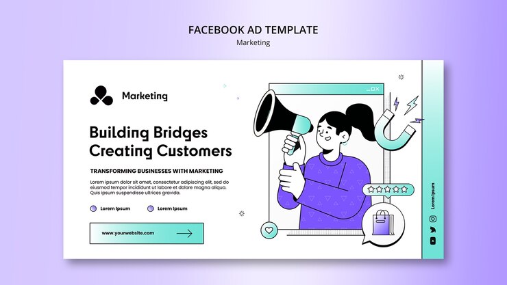 無料PSD フラットなデザインのマーケティング戦略facebookテンプレート