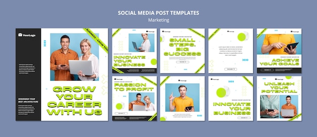 Free PSD flat design marketing strategy instagram posts