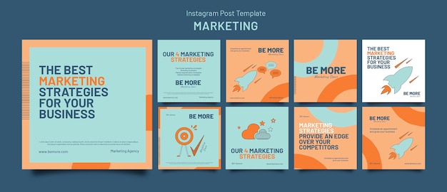 Free PSD flat design marketing strategy instagram posts