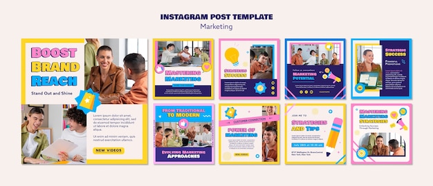 Post di instagram di strategia di marketing di design piatto