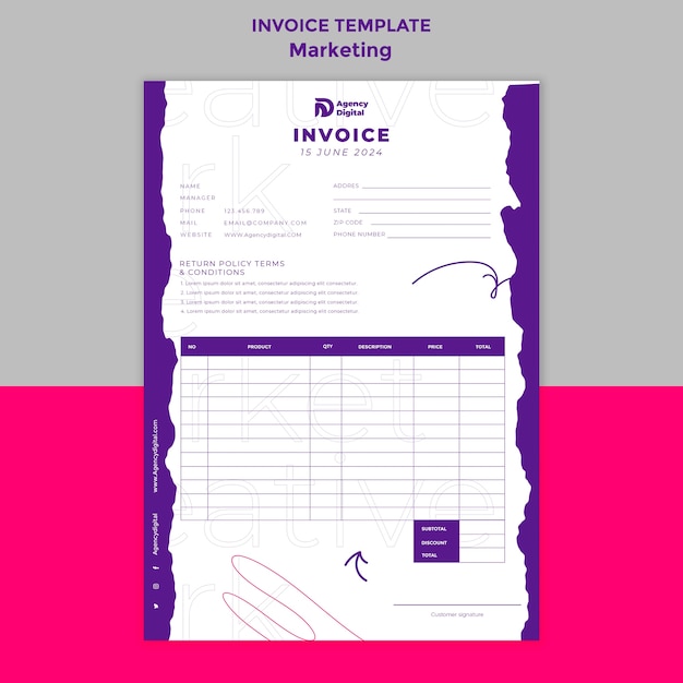 Free PSD flat design marketing strategy invoice template