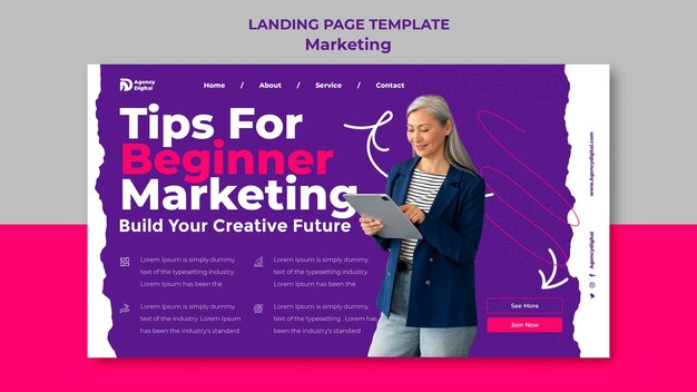 Free PSD flat design marketing strategy landing page