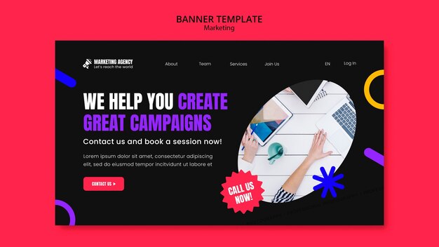 Free PSD flat design marketing template