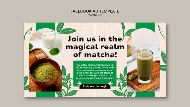 Free PSD flat design matcha tea facebook template