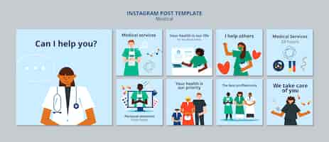 Free PSD flat design medical aid instagram post template