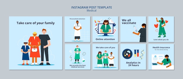 Medical Aid Instagram Posts with Flat Design – Free Download