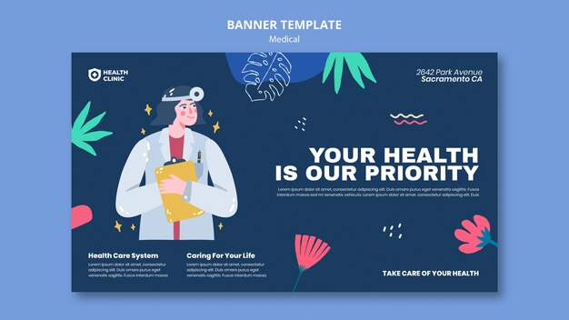 Free PSD flat design medical banner template