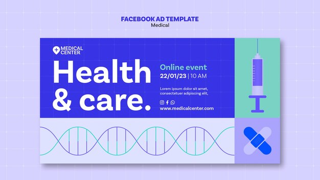 Медицинское обслуживание в плоском дизайне шаблона facebook