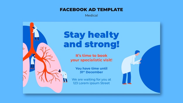 Modello di facebook per cure mediche di design piatto