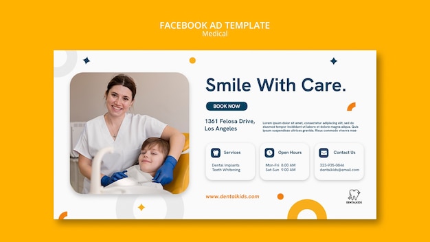 Бесплатный PSD Медицинское обслуживание в плоском дизайне шаблона facebook