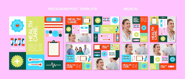 Flat design medical care instagram posts