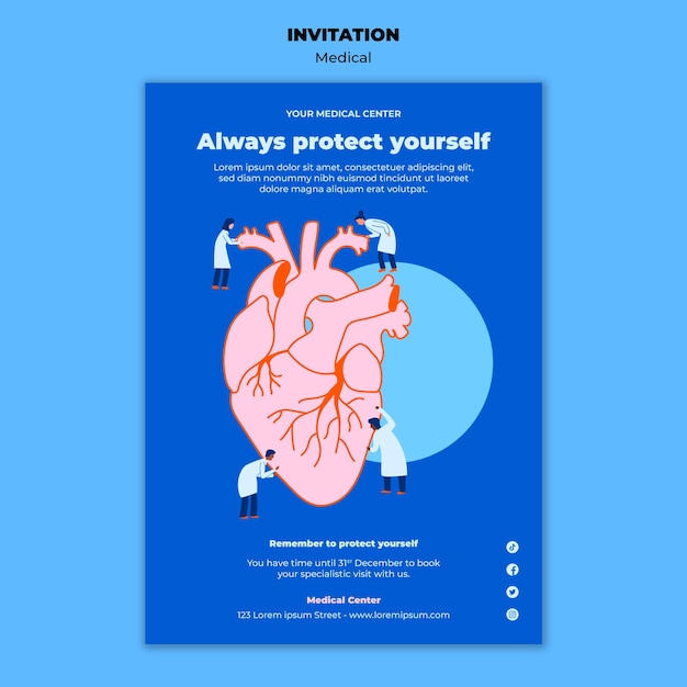 Free PSD flat design medical care invitation