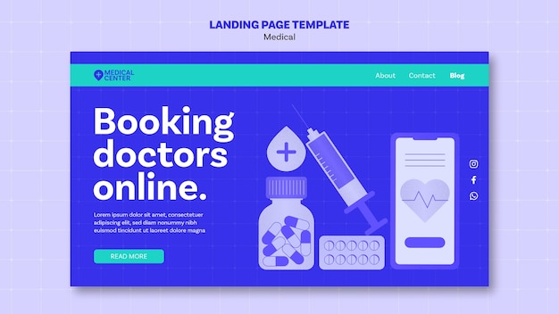 Free PSD flat design medical care landing page