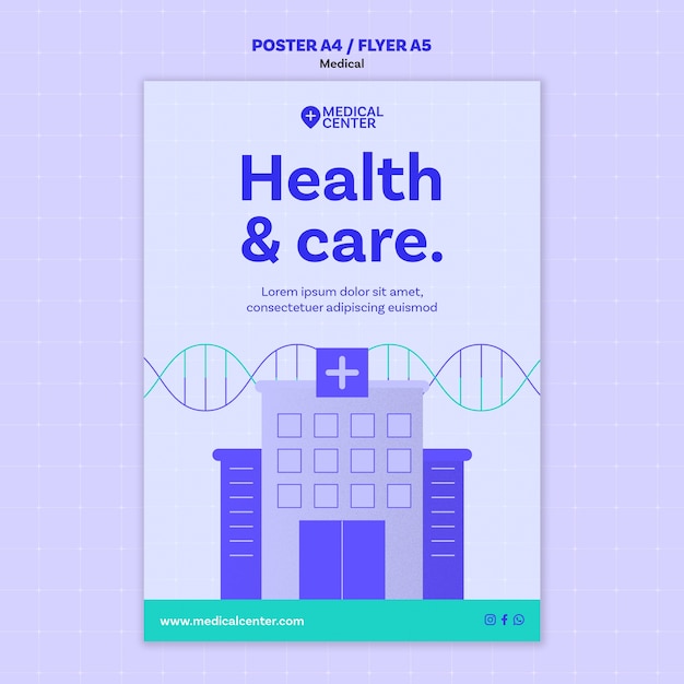 Free PSD flat design medical care poster template