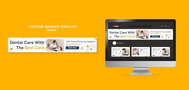 Free PSD flat design medical care youtube banner template